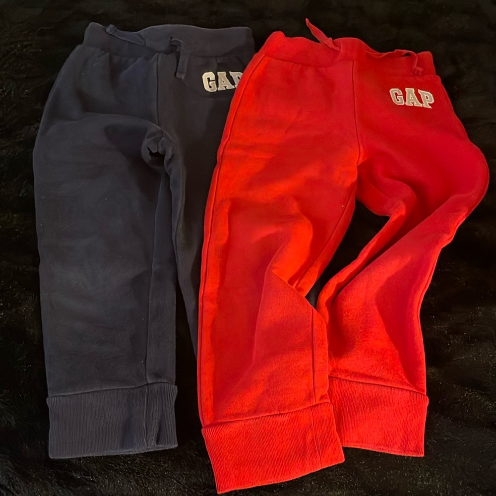 Boys GAP 4Yrs (2 Pair) Red/Blue Sweatpants Ribbed ankle Drawstring Waist